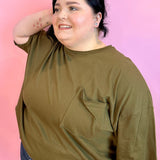 Dusty Olive Cotton Oversized Raw Edge Boyfriend Tee