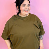 Dusty Olive Cotton Oversized Raw Edge Boyfriend Tee