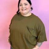 Dusty Olive Cotton Oversized Raw Edge Boyfriend Tee