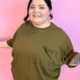 Dusty Olive Cotton Oversized Raw Edge Boyfriend Tee