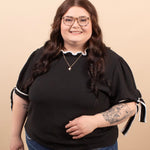 Delilah ribbon sleeve black blouse women's boutique top sizes S-3XL