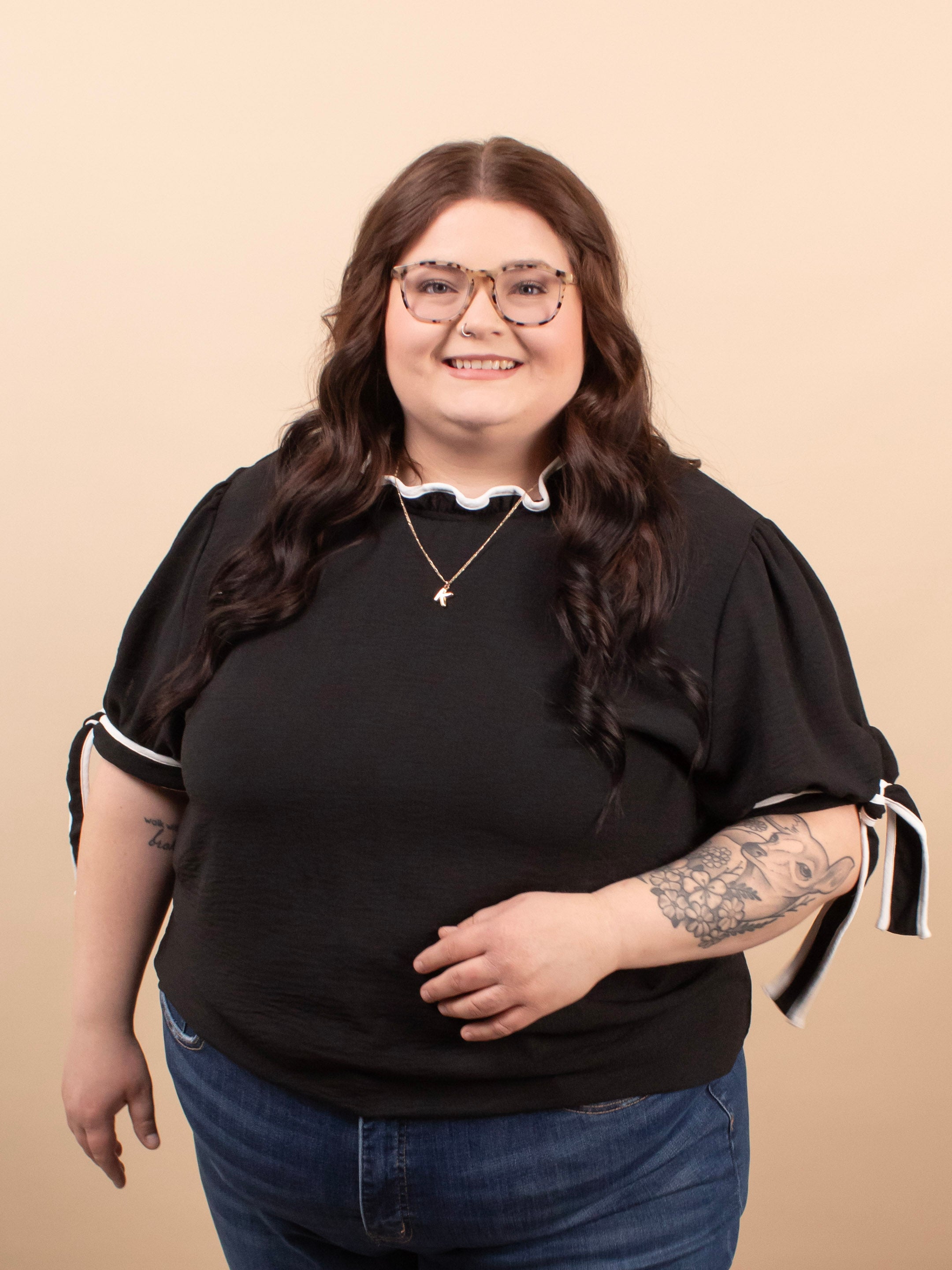 Delilah ribbon sleeve black blouse women's boutique top sizes S-3XL