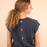Elsie Knit Short Sleeve Sweater in Navy