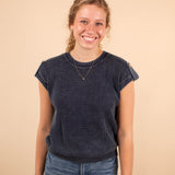 Elsie Knit Short Sleeve Sweater in Navy