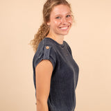 Elsie Knit Short Sleeve Sweater in Navy