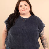 Elsie Knit Short Sleeve Sweater in Navy