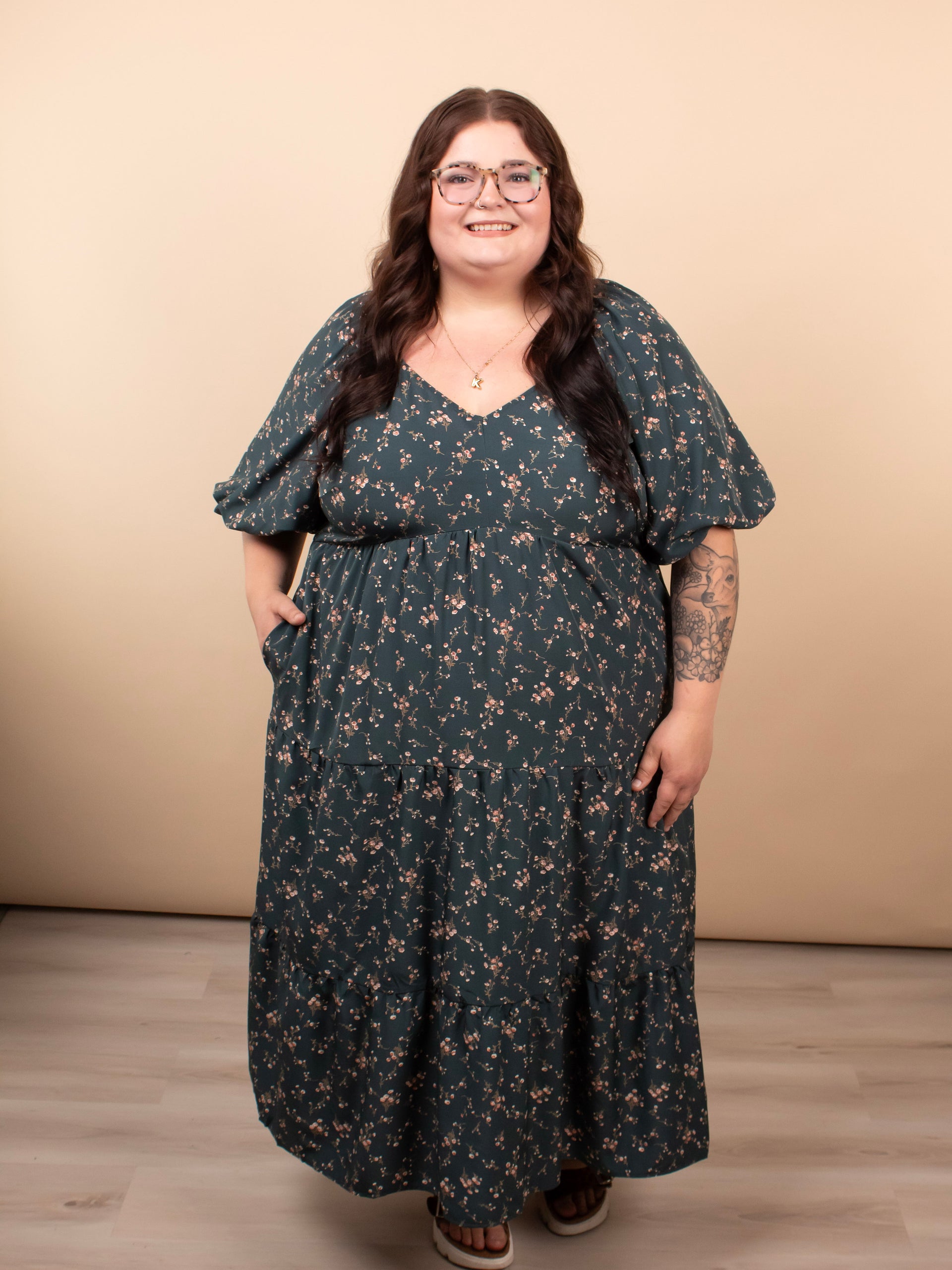 Green Floral Fall Maxi Dress Sizes S-3XL