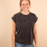 Falling for You Acid Wash Tee in Ash Black