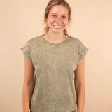 Falling for You Acid Wash Tee in Olive