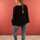 Fiona Waterfall Three-Quarter Length Sleeve Top in Black