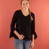 Fiona Waterfall Three-Quarter Length Sleeve Top in Black