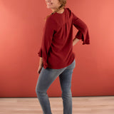 Fiona Waterfall Three-Quarter Length Sleeve Top in Rust