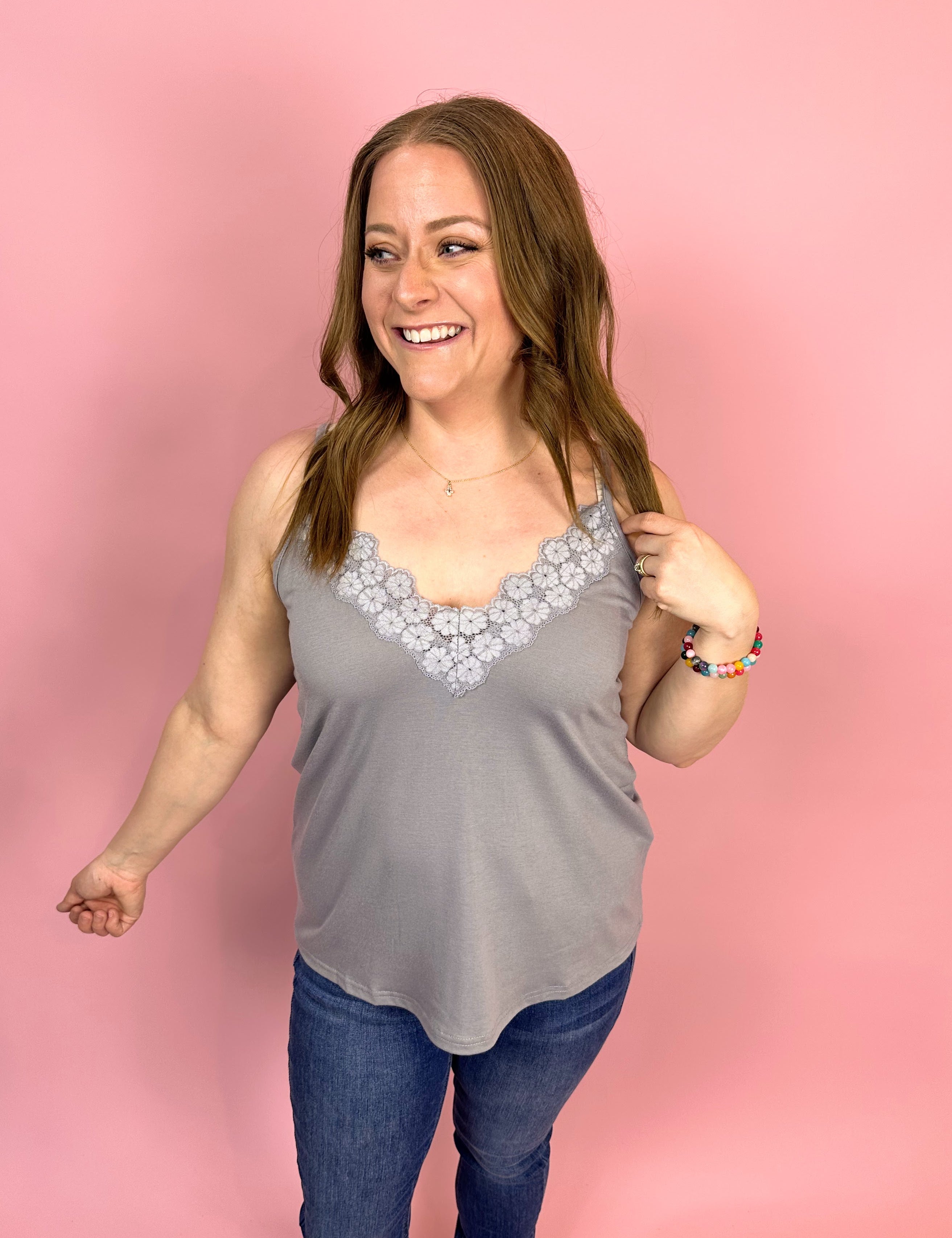 Floral Lace V-Neck Tank - K & Company