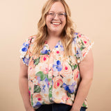 Garden Party floral button blouse women's boutique top sizes S-3XL