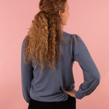 Georgia Blue Ribbed Knit Long Sleeve Top