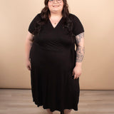 Go-To Wrap Midi Dress in Black - K & Company