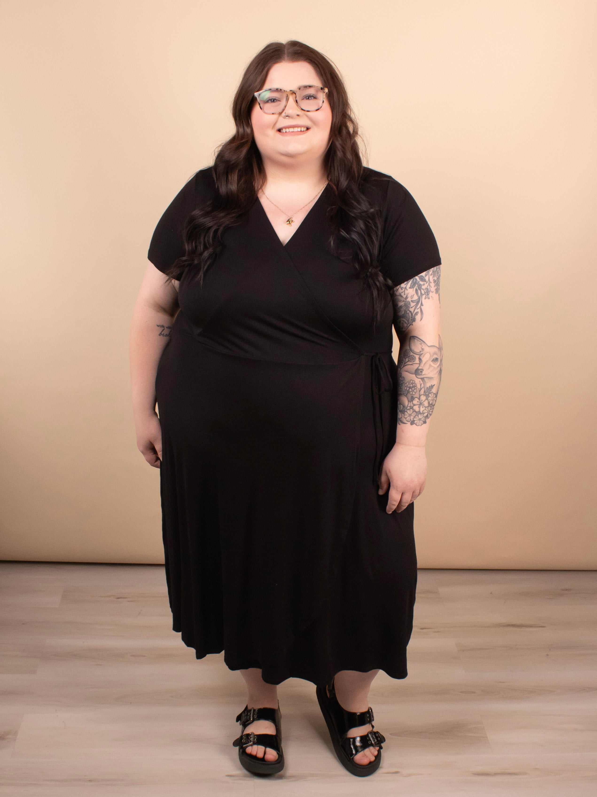 Go-To Wrap Midi Dress in Black - K & Company