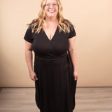 Go-To Wrap Midi Dress in Black - K & Company