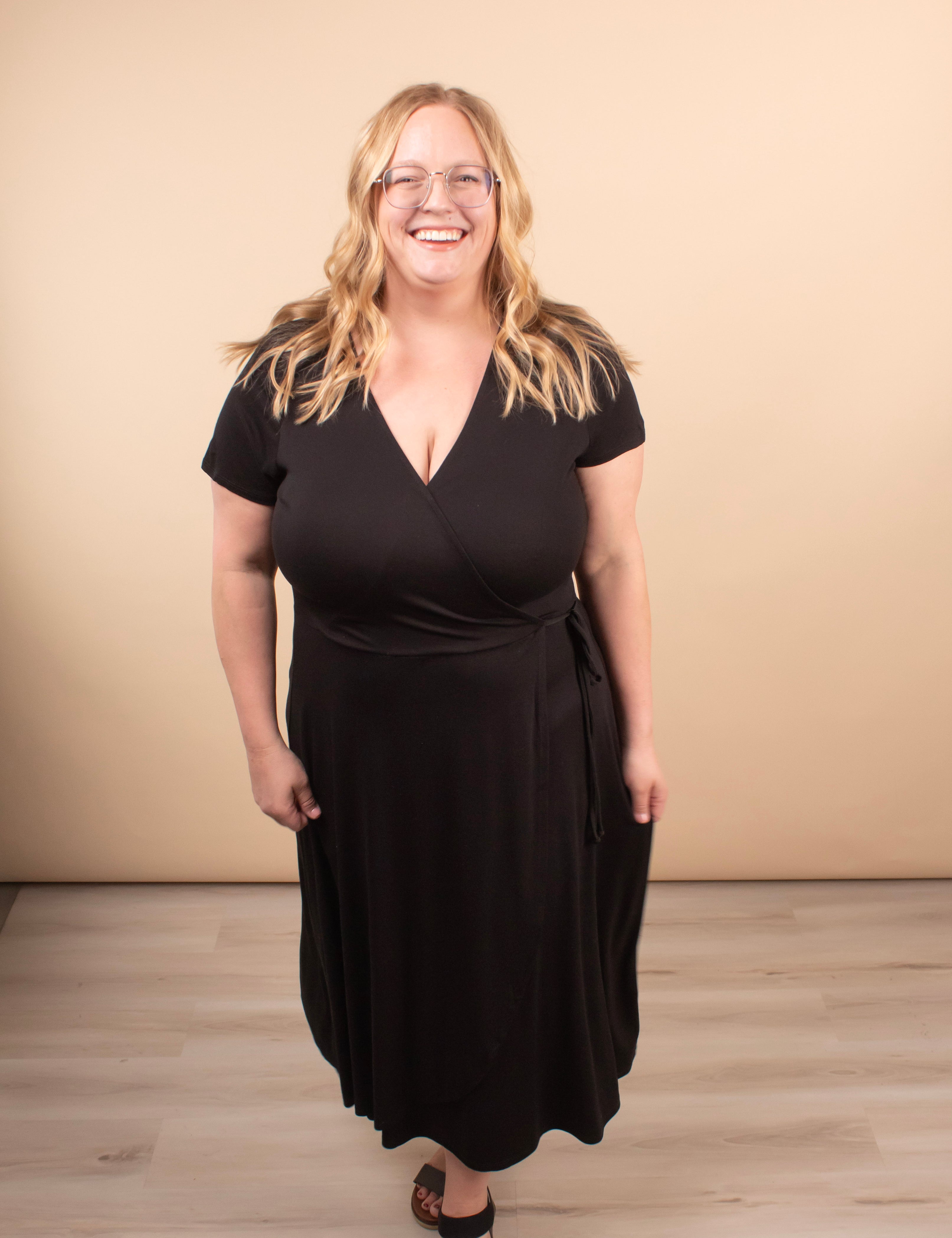 Go-To Wrap Midi Dress in Black - K & Company