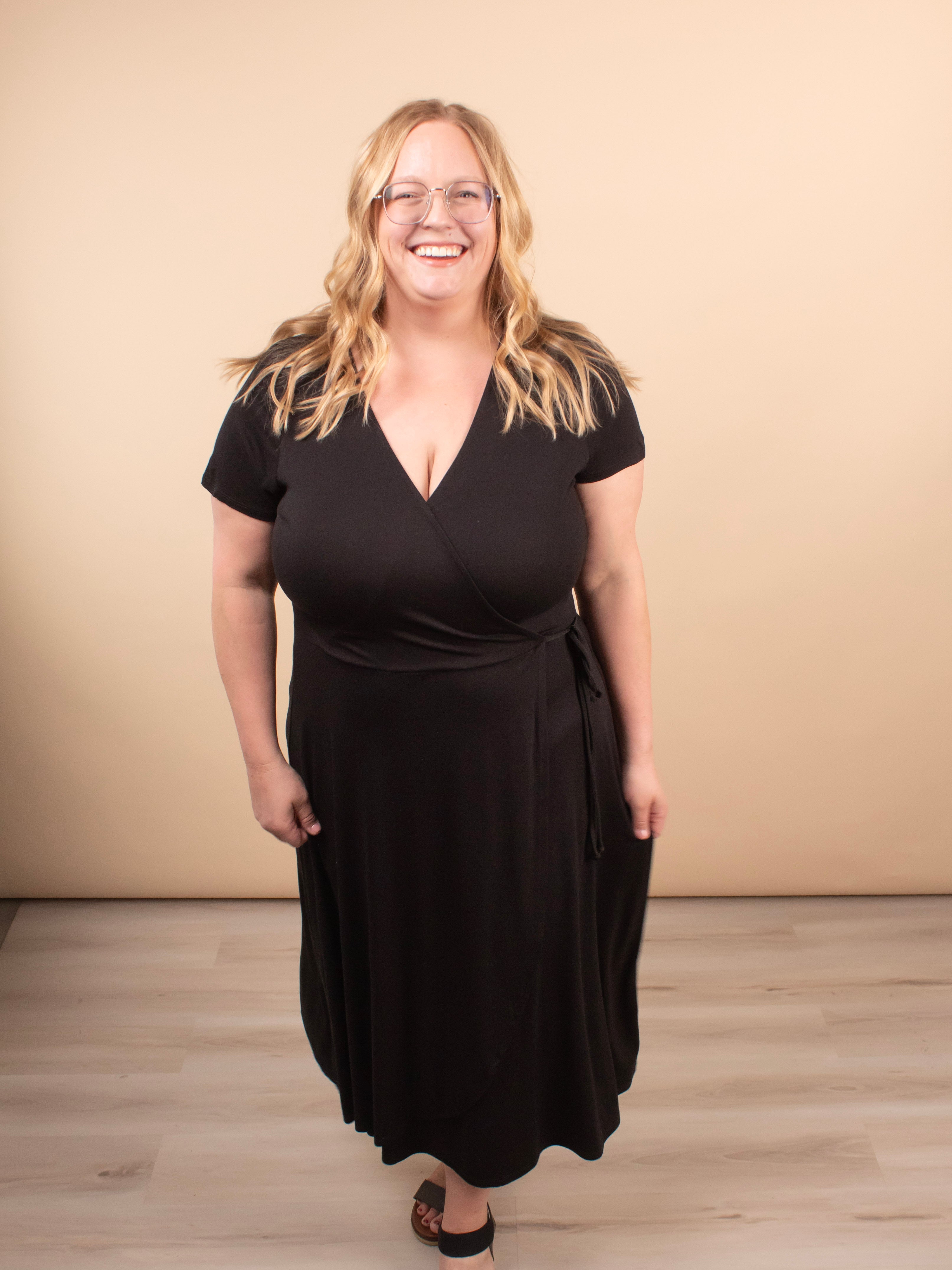 Go-To Wrap Midi Dress in Black - K & Company