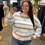 Golden Leaves Striped Speckled Sweater