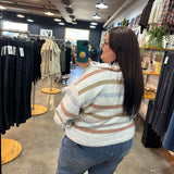 Golden Leaves Striped Speckled Sweater