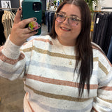 Golden Leaves Striped Speckled Sweater