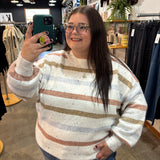 Golden Leaves Striped Speckled Sweater