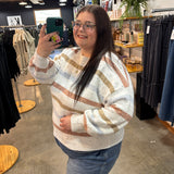 Golden Leaves Striped Speckled Sweater