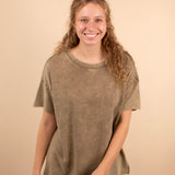 Greta Acid Wash Top in Cappuccino
