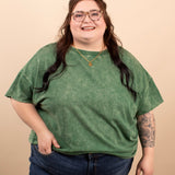 Greta Acid Wash Top in Forest Green
