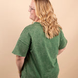 Greta Acid Wash Top in Forest Green