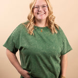 Greta Acid Wash Top in Forest Green