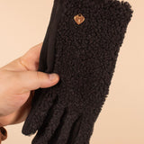 Heart Detail Fleece Smart Touch Gloves in Black