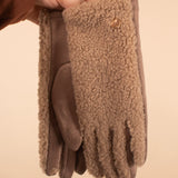 Heart Detail Fleece Smart Touch Gloves in Taupe