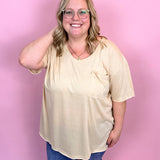 Heather Beige Oversized V-Neck Front Pocket Boyfriend Tee