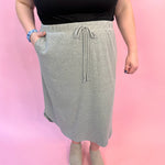 Heather Grey Ribbed Midi Skirt with Pockets - K & Company