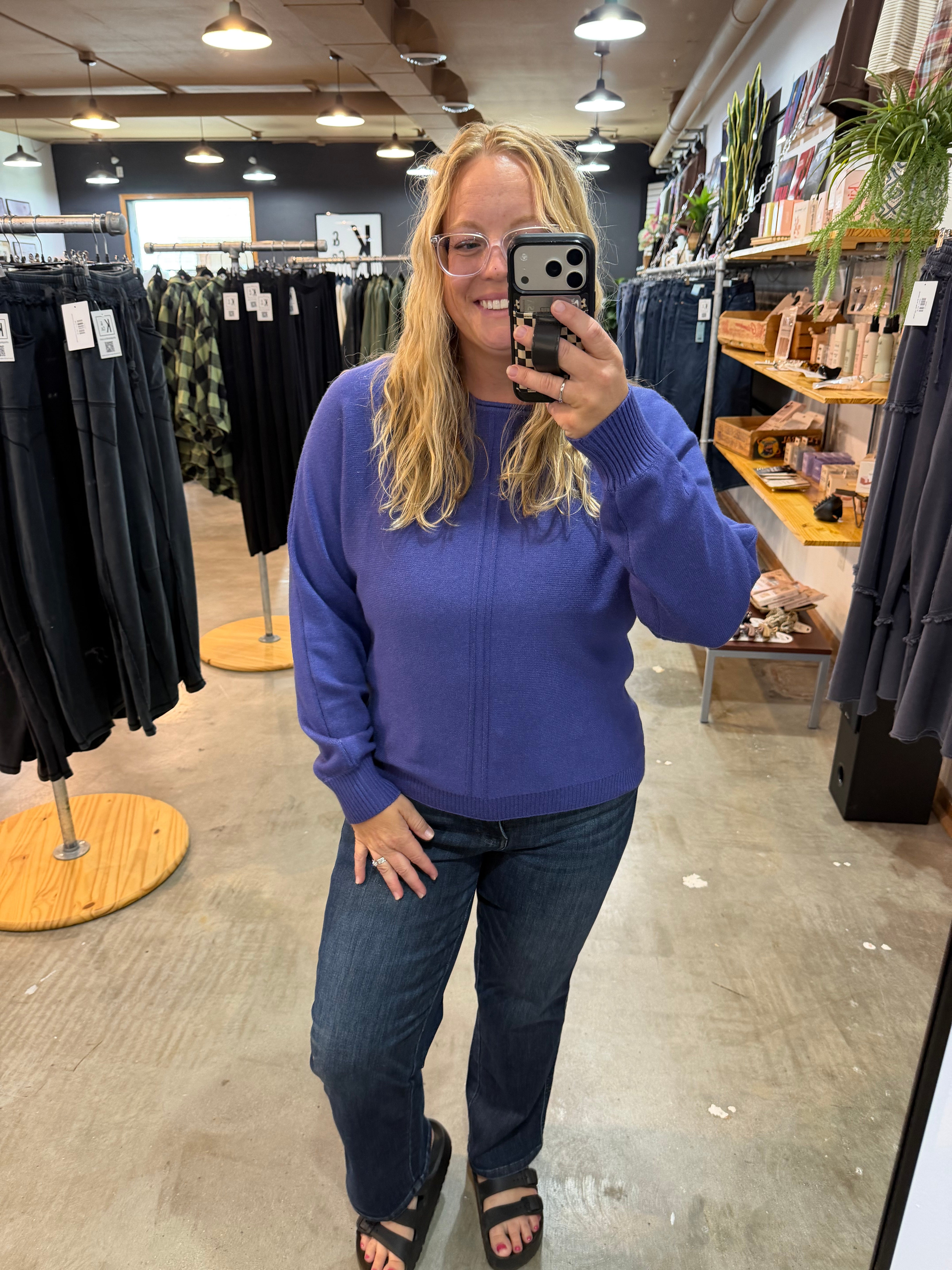 So Soft Front Seam Crew Sweater - Periwinkle Blue - K & Company