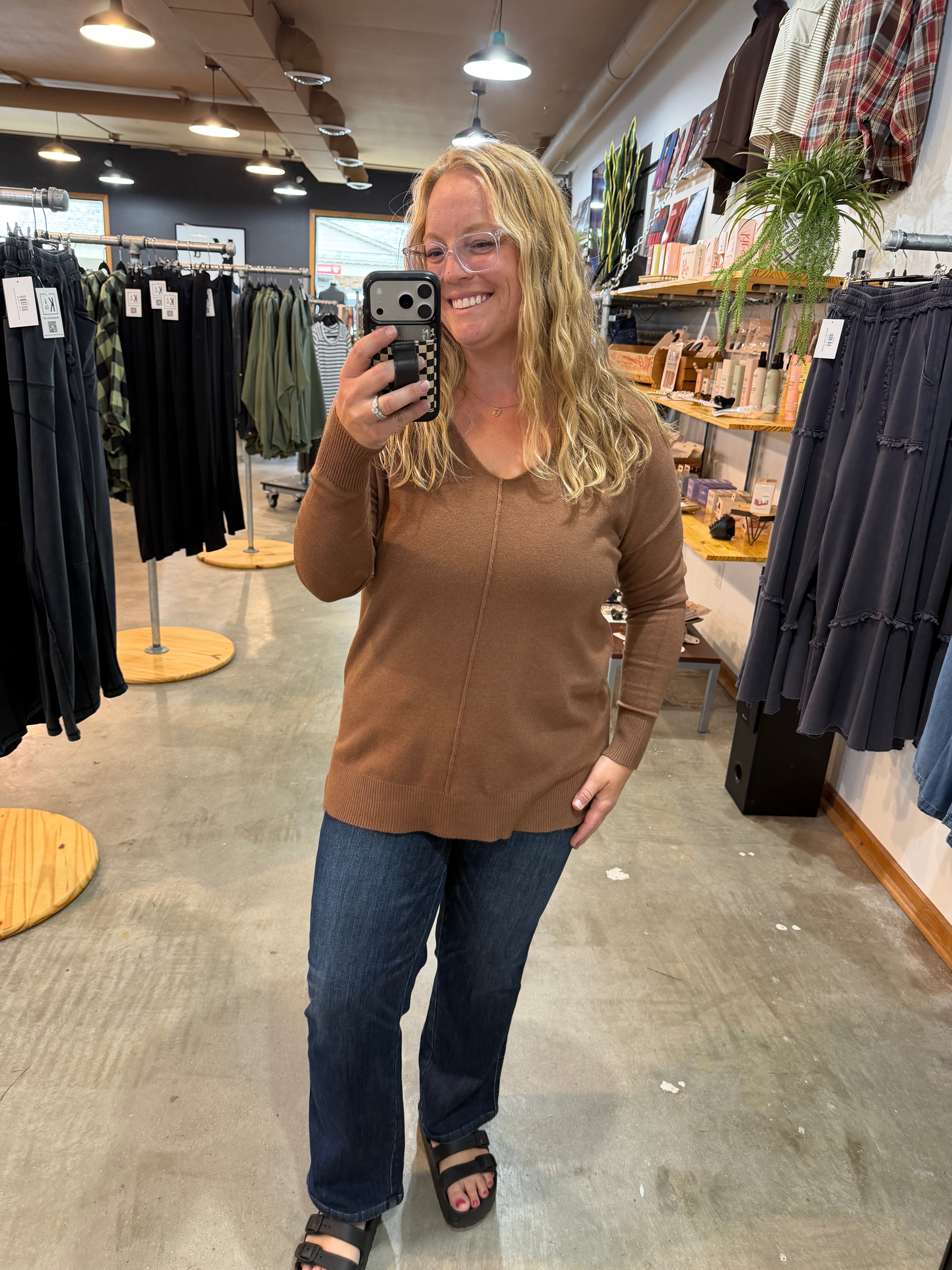 Silky Soft Front Seam Sweater - Camel - K & Company