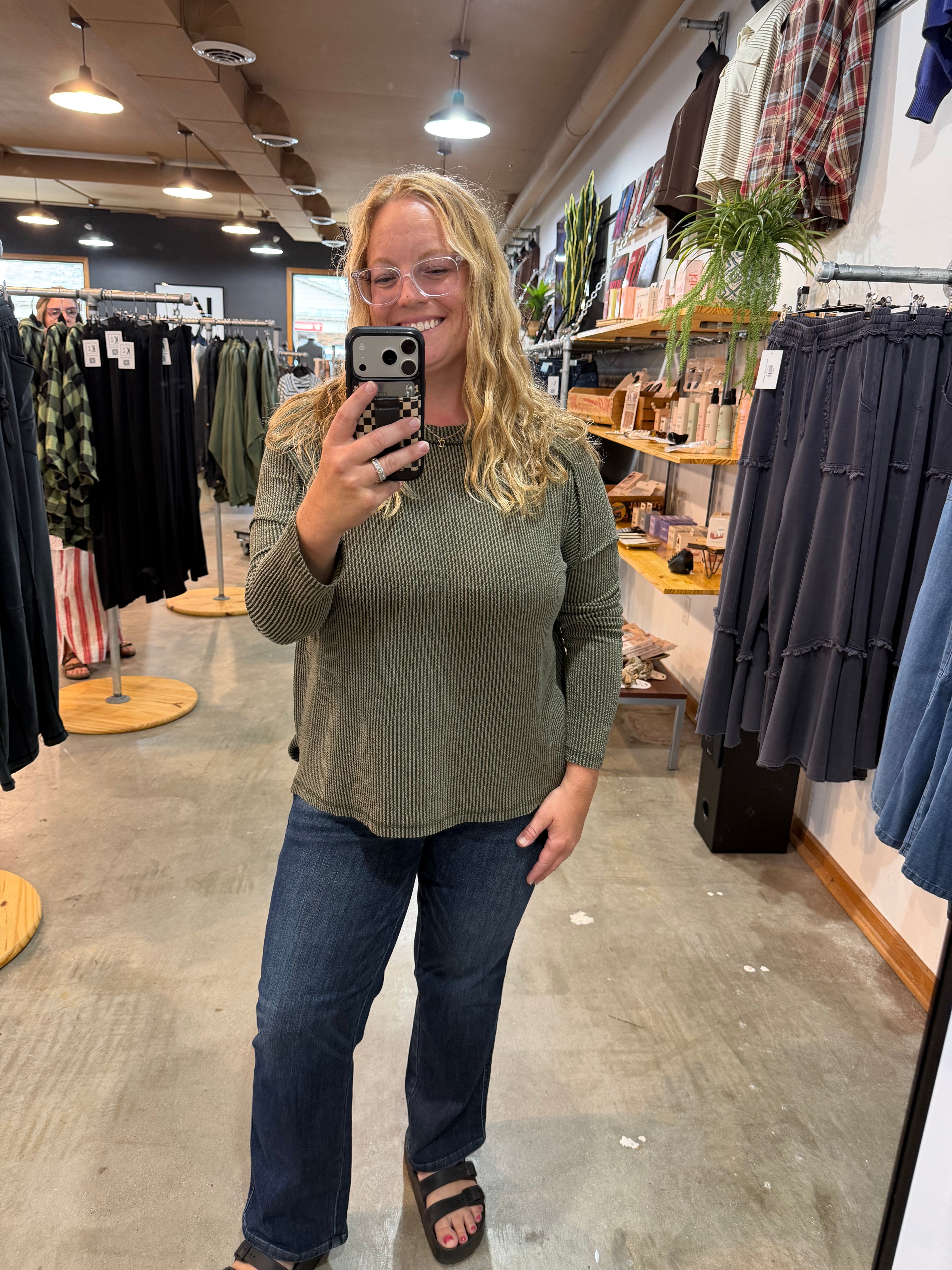 Out and About Ribbed Long Sleeve - Olive - K & Company