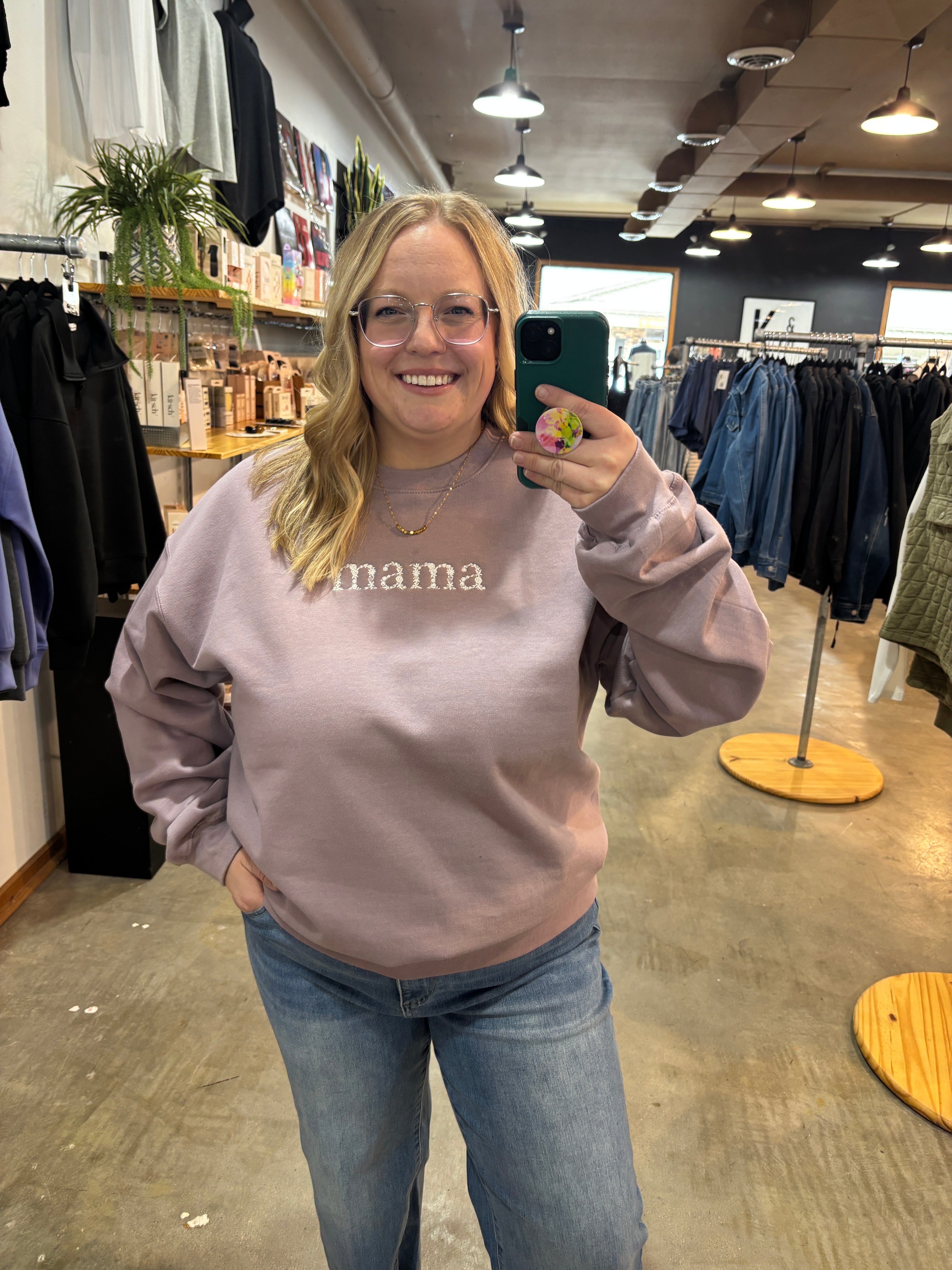 Mama in Bloom Embroidered Crewneck - K & Company