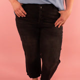 Judy Blue Black Button Fly Raw Hem Crop Jeans