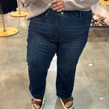 Judy Blue Petite Tummy Control Dark Wash MR Straight Leg Jeans