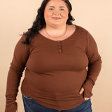 Katie Snap Henley Top in Brown