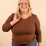 Katie Snap Henley Top in Brown