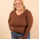 Katie Snap Henley Top in Brown