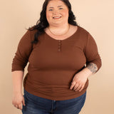 Katie Snap Henley Top in Brown