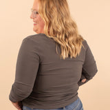 Katie Snap Henley Top in Charcoal