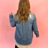 Light Wash Distressed Denim Button Up