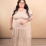 Lila Flutter Sleeve Midi Dress in Beige - K & Company